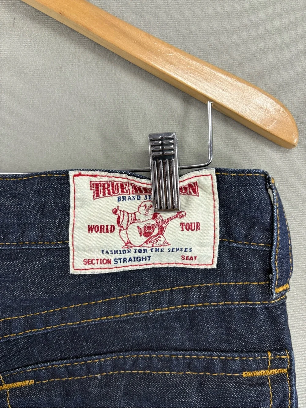 True Religion Men Jeans Straight Sz 34X34 Dark Denim Flip Flap Pockets
